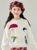 Suéter Grueso 100% Lana Pura para Niños con Cuello Semi Alto, Jersey de Punto Jacquard de Hongos para Niños y Niñas, Camiseta Base de Punto para Niños Mayores
