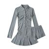 2026 Otoño Temprano Nuevo Estilo Vestido de Manga Larga con Cuello Polo y Cintura Ajustada Conjunto de Shorts Casual Tendencia Europea y Americana Venta al por Mayor