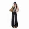 Jeans Feminino Laranja Jovem#Temperamento Lavado Design Moderno Senso de Estilo Perna Larga Solto Emagrecedor Personalidade Versátil Reto Longo