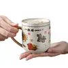 Taza de Ocho Caballos del Horno Ru - Taza Creativa de Dibujos Animados para Beber Té en la Oficina, Taza de Agua Personal con Tapa, Taza de Café