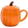 Taza de Calabaza Linda con Tapa, Taza de Cerámica a Prueba de Polvo, Vaso de Agua para Oficina, Taza de Café Creativa, Taza de Regalo para Fiestas