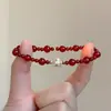 Pulsera de Plata de Ley S925 Ágata Roja Natural Joyería de Año Nuevo Lujo Ligero Moda Estilo Chino Elegante Pulsera de Perla de Imitación Shijia