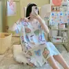 Bata de Noche de Algodón y Seda para Mujer Verano Delgada de Manga Corta Talla Grande Pijama de Celebridad de Internet Se Puede Usar Afuera en Primavera y Otoño Talla Grande Ropa de Casa de Alta Gama