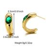 Pendientes de acero inoxidable con forma de C grande, brillantes, con diamantes verdes y perlas, con incrustaciones de perlas, joyería al por mayor
