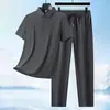 Transmissão Ao Vivo Mais Vendido Verão Sem Costura Masculino Seda de Gelo Conjunto Completo Casual Masculino Roupa de Pai, Atacado de Roupas Masculinas