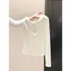 Camiseta Básica de Manga Larga con Capucha para Mujer, Estilo Dulce y Picante, Cuello en V Semiabierto con Botones, Diseño Estilo Ins para Otoño e Invierno