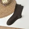 Meias de Estilo Primavera e Outono com Borda Franzida e Bolinhas para Mulheres, Meias de Algodão, Respiráveis e Absorventes de Suor, Meias de Meia-Perna de Inverno, Meias Femininas Estilo Coreano