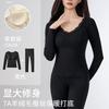 Camiseta Base de Encaje de Seda Esponjosa Pantalón de Manga Larga con Copa Fija Ropa Interior Cálida de Otoño e Invierno para Mujer Traje de Mujer