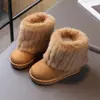 Botas de nieve para niñas, nuevo estilo de invierno 2026, zapatos infantiles engrosados y cálidos, forrados de felpa, botines de moda