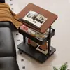 Mesa Lateral Pequeña Ajustable de Doble Capa Móvil con Tapa abatible para Uso en el Hogar, Carrito de Cocina, Estante de Almacenamiento, Mesa Lateral para Sofá de Dormitorio