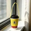 Bolso bandolera con manivela para bebidas, bolso de compras de lona con bolsillo pequeño, funda para taza de té con leche y pajita de dibujos animados, se puede imprimir el logotipo