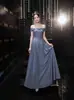 Vestido de Noche de Lujo Ligero Estilo Francés Hombros Descubiertos, Vestido de Hada para Banquetes, Cumpleaños del Anfitrión, Ceremonia de Mayoría de Edad, Vestido de Presentación, Vestido Largo