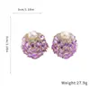 Pendientes Redondos de Resina con Perlas de Diamante Tachonadas Aguja Plateada Moda Simple Versátil Europea y Americana Pendientes de Lujo Ligero de Gama Alta para Mujeres