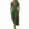 Vestido Largo de Color Sólido con Bolsillos para Mujer, Nuevo, Cuello en V, Transfronterizo Europeo y Americano Amazon Aliexpress 2026