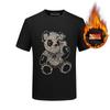 Ropa para Hombre 2026 Nueva Camiseta de Manga Corta para Hombre Otoño e Invierno con Forro Polar, Algodón Puro, Diseño de Oso con Pedrería, Talla Grande, Peso Pesado
