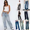 Pantalones vaqueros rectos de cintura media, sin elasticidad, sencillos, para mujer, europeos y americanos, de TEMU Amazon, transfronterizos