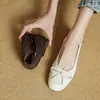 Sapatos Planos de Couro Genuíno Estilo Francês Retrô Gigante com Laço para Mulheres Primavera Outono Novos Bico Redondo Baixo Sapatos Ballet Sapatilhas