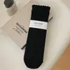 Meias Finas Vazadas Respiráveis de Cor Sólida com Renda e Babados para Mulheres, Meias de Cano Médio Doces e Modernas para Meninas