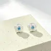 Pendientes de botón de flor de rosa cepillada plateada de alta gama y elegantes con agujas de plata, Pendientes simples azules y rosas para mujer