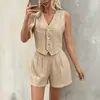Conjunto de Dos Piezas Estilo Europeo 2026 para Mujer Tallas Grandes Ropa para Mujer Conjunto de Chaleco con Botones Color Sólido para Mujer Caqui Negro