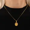 Rueda de la fortuna ovalada María colgante doble cara repujado cadena collar doble cara para mujer acero inoxidable chapado en oro de 18 quilates cadena de clavícula