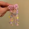 Aretes Florales Forma de Diamante Aguja de Plata Burbuja Rosa Estilo Bohemio Aretes Dulces 2026 Nuevos Aretes Versátiles