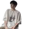 Camiseta de Manga Corta para Hombre 2025 Verano Nuevo Estilo Casual Americano Estilo Hong Kong Holgada Oversize Camiseta de Media Manga para Hombre