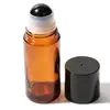 Botella dispensadora de aceite de ricino de vidrio ámbar de 50 ml, botella aplicadora roller de jade cristal rosa natural, botella aplicadora roller de cuarzo rosa