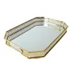 Bandeja de espejo de vidrio de lujo accesible europea, almacenamiento de metal, sala de estar, mesa de café, portavasos, bandeja para té, sala de modelos, bandeja decorativa para frutas