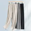 Calça masculina de seda gelada com toque fresco e alta elasticidade, novo estilo verão 2026, perna reta, moderna, cintura elástica com cordão, calça casual masculina