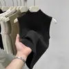 Top de Malha sem Mangas com Gola Alta Curta, Moda de Verão para o Trabalho Novo Estilo, Versátil e Elegante, Colete Slimming de Corte Ajustado, Camiseta Feminina