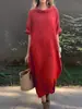 Vestido Largo Casual Holgado de Manga Media con Cuello Redondo Talla Plus de Manga Larga Acampanado Estilo Europeo y Americano para Mujer - Lo Más Vendido de Amazon Primavera 2025