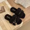 Pantuflas de algodón suela suave pantuflas peludas para mujer exterior interior suela plana estilo pequeño Chanel una tira estilo coreano felpa otoño invierno francés otoño invierno