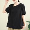 2025 Nuevo Top Retro con Botones Diagonales, Camisa Femenina de Manga Corta, Top Casual de Color Sólido, Verano Mujer