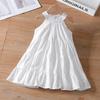 Vestido de Alcinha para Meninas Verão 2025 Novo Infantil Branco Puro Bordado em Renda Alça Vestido Princesa Comércio Exterior Atacado