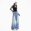 Jeans de pierna ancha para mujer transfronterizos, estilo retro americano, lavados y desgastados, pantalones largos vintage azul hielo, extra largos azul hielo vintage