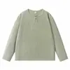 Yidao Vintage 2026 Otoño Nuevo Retro Americano Corte Holgado Versátil Texturizada Color Sólido Cuello Henley Manga Larga Camiseta