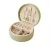 Caja de Joyería Lista para Enviar Transfronteriza Piel de PU Semi-Circular Forro de Terciopelo Anticolisión Portátil para Viaje Almacenamiento de Joyería