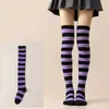 Calcetines Cruzados para Mujer COSPLAY Anime Rayas Día de Navidad JK Pierna Larga Muslo Sobre la Rodilla