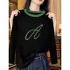 Camiseta Fashion Color Block de Manga Longa Estilo Coreano para Mulheres, Top Versátil Casual para Primavera e Outono
