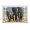 Personalidad creativa 3D imitación ventana tridimensional sabana africana elefante pared de fondo sala de estar dormitorio pegatinas al por mayor