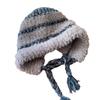 Gorro Mullido a Rayas con Combinación de Colores para Mujer Otoño e Invierno Estilo Coreano que Afina el Rostro Protección para Orejas Pequeñas Sombrero Lei Feng Cálido de Lana Tejida