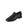 Mocassins de Couro Texturizado Design Simples Francês Primavera 2025 Salto Baixo Grosso Bico Quadrado Couro Boca Profunda Camada Única Sapatos para Mulheres