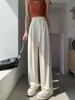 Calça Wide-Leg Cinza Imitando Cobre de Fibra de Amônia para Mulheres 2026 Calça Casual Verão Fina Cintura Alta Fluida Gelo Seda Perna Reta Alta
