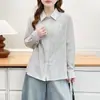 Blusa Especial Plus Size Feminina 100kg Nova Outono Clássica Versátil Listrada Manga Longa para Meninas Plus Size 0860