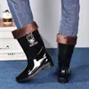 Botas de lluvia impermeables de caña alta para hombre, de color liso, suela gruesa, duraderas, ligeras, cálidas, de altura media y antideslizantes.