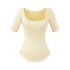 Deseo Puro Chica Caliente Cuello Cuadrado Manga Corta Camiseta Mujer Verano 2025 Nuevo Verano Cintura Ajustada Azul Top Cuello Bajo Trendy