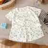 Conjunto de Shorts de Verano Finos de Manga Corta para Niños, Ropa para Casa, Ropa para Aire Acondicionado, Estilo Veraniego Floral Estampado para Niñas Rosa Cereza