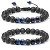 Pulsera trenzada de piedra volcánica popular de Amazon para hombre, pulsera de ojo de tigre con cuentas, pulsera de moda hecha a mano para hombre