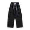 Pantalones de Trabajo de Algodón Puro para Hombre Rectos Holgados Casuales Largos Verano Nuevos Bolsillos Múltiples Cintura con Cordón Pantalones Deportivos